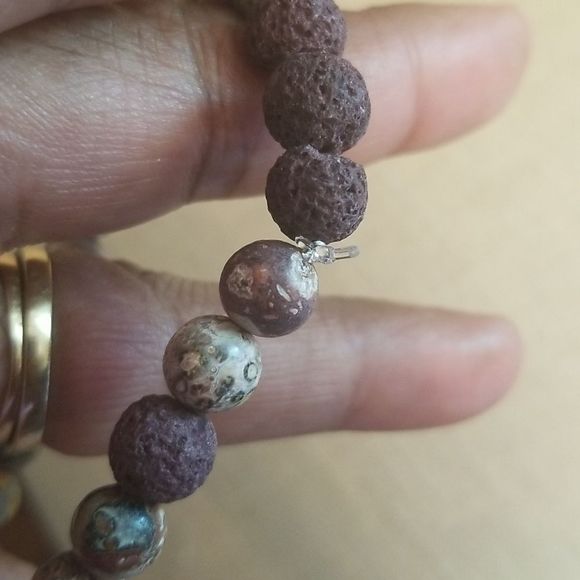 His & Hers Ocean Jasper & Dyed Lava Elastic Bracelets New Custom Made  7" & 8" - Picture 6 of 10